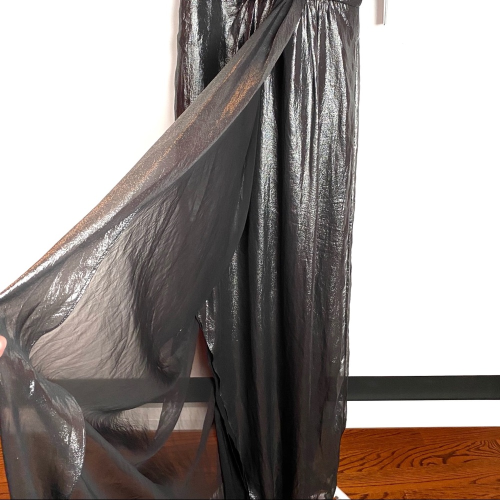 NEW Vera Wang Metallic Black Silver Evening Chiffon Dress $368 - Picture 7 of 8